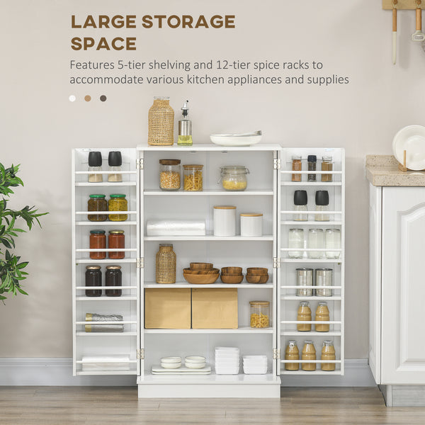 Storage cabinet with adjustable shelves and spice rack, white