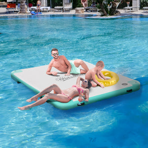 Floating dock with air pump and backpack