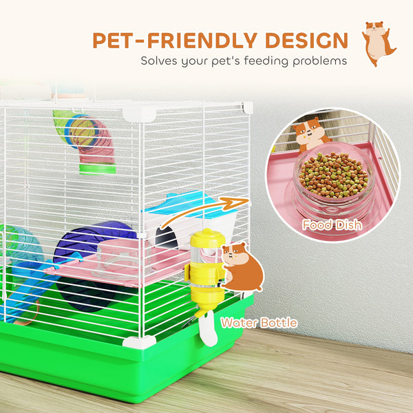 2-tier cage with tunnel for small rodents, green