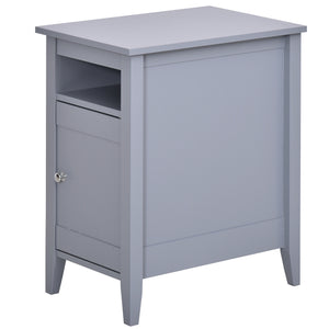 Modern 3-Tier Wooden Bedside Table with Sliding Shelf, Grey