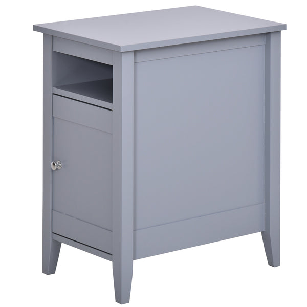 Modern 3-Tier Wooden Bedside Table with Sliding Shelf, Grey