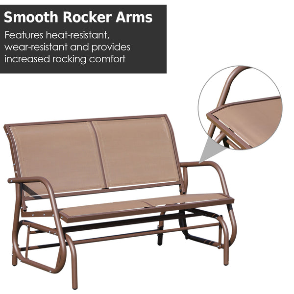 Two-seater rocking chair with breathable mesh fabric, coffee brown