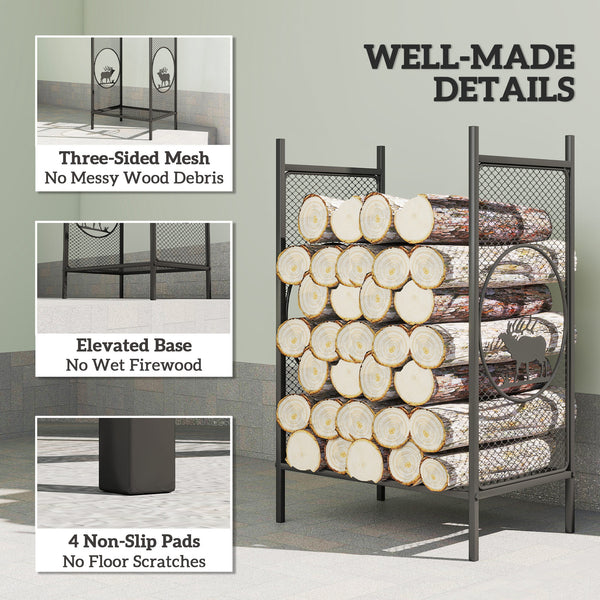 48cm Heavy Duty Metal Log Rack with Decorative Deer Motifs