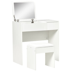 Modern dressing table with folding mirror and padded stool, white