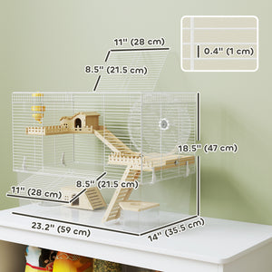 Deep Hamster Cage, Wooden Ramp, Hut, Exercise Wheel for Hamster and Gerbil, White
