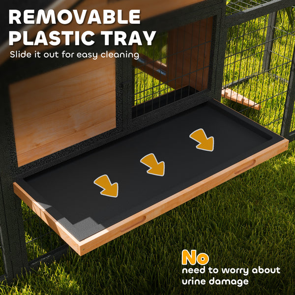 Outdoor hutch with run, removable plastic tray, asphalt roof and access ramp