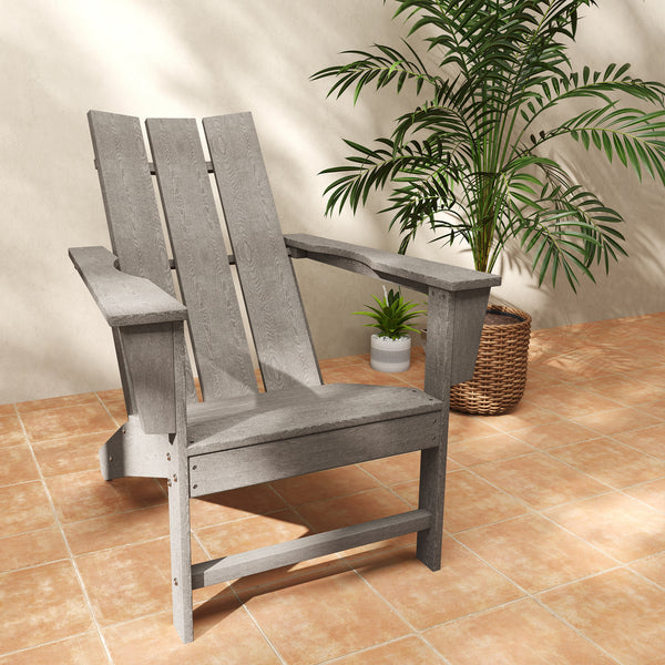 Plastic Adirondack chair with high back and wide armrests, dark gray
