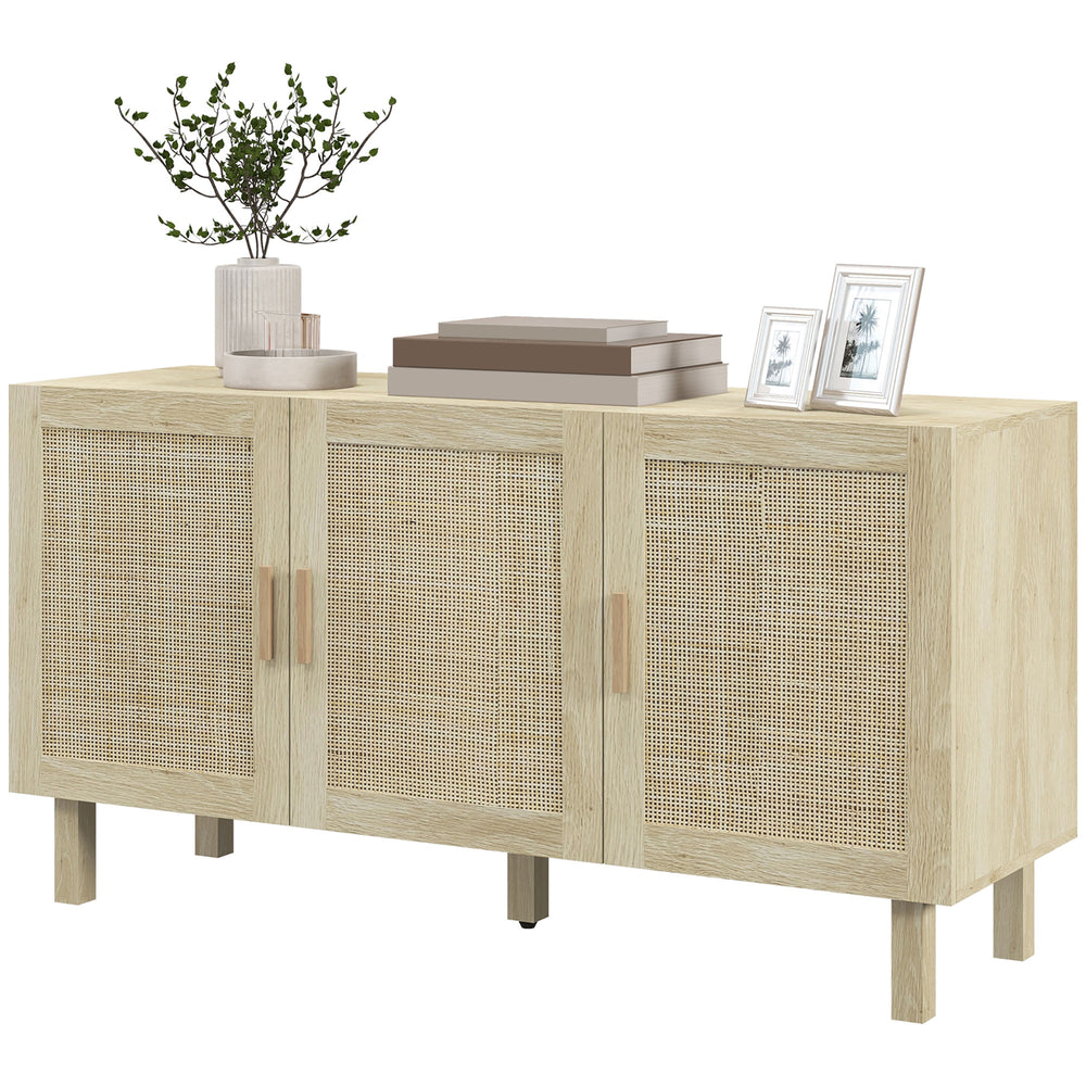 Bohemian sideboard with 3 rattan doors and adjustable shelves, natural