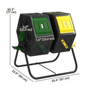 Double-chamber rotary composter with 24 vents and steel legs