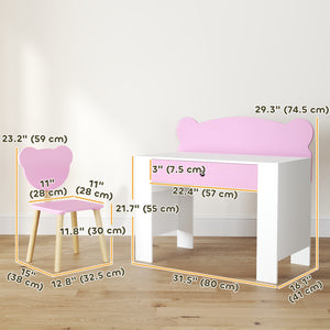 Kids' Desk and Chair Set, Bear Theme, Pink