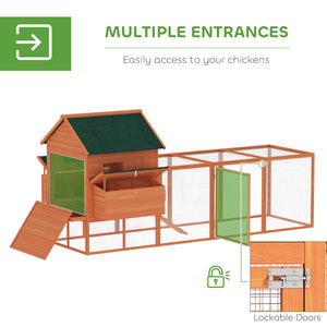 137" Wooden Chicken Coop with Run and Laying Box, Orange