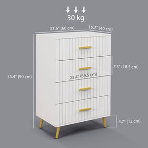 White 4-drawer chest of drawers for the bedroom.