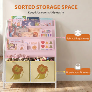 3-Tier Kids Bookshelf with 2 Bins, White