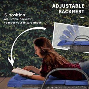 Chaise longue with headrest and 5-position adjustable backrest, navy blue