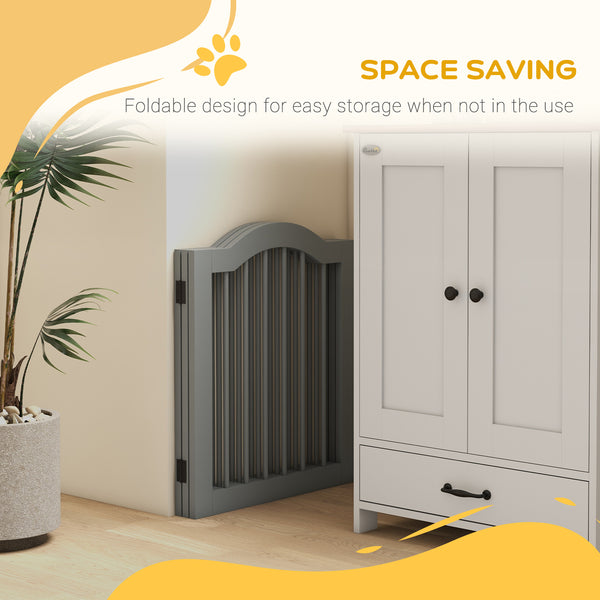24" Freestanding Pet Gate For Dogs with 2 Support Feet, Light Grey