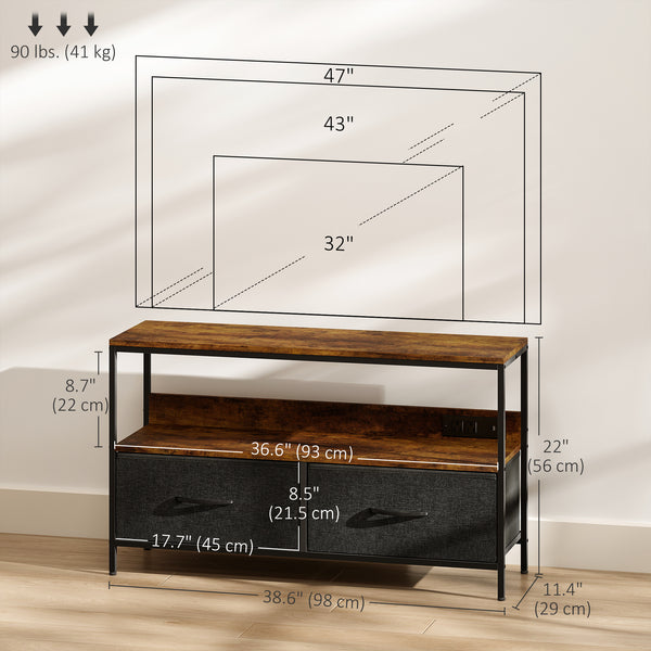 TV Stand with Charging Station and Open Shelf for 47-inch TVs, Rustic Brown