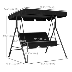 3-Seater Outdoor Porch Swing with Adjustable Canopy, Patio Swing Chair for Garden, Poolside, Backyard, Black