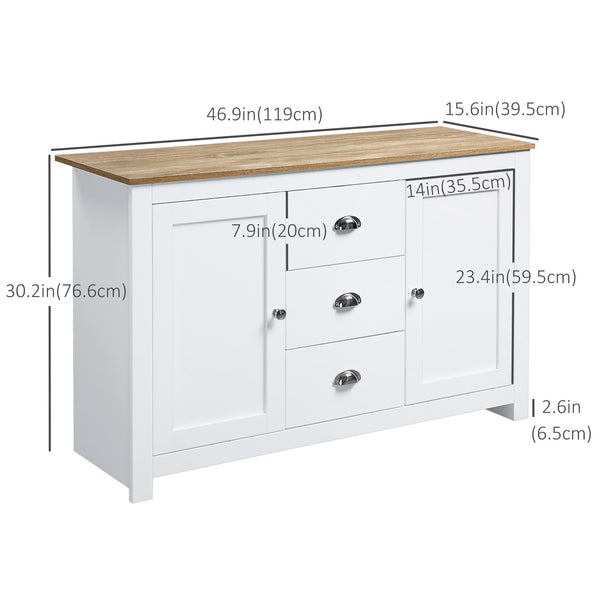 Modern sideboard with 3 drawers and adjustable shelves, white