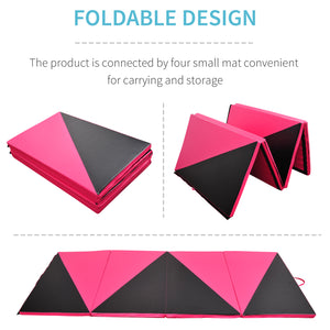 4'x10'x2" Folding Gymnastics Mat with Carry Handles, Pink and Black