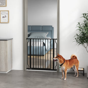 Pet barrier with door and double locking system, black