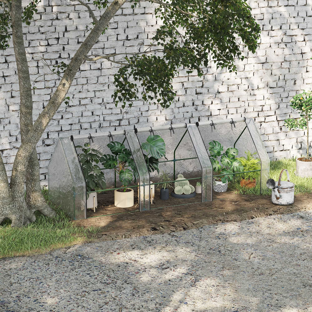 Portable mini outdoor greenhouse with large zippered doors