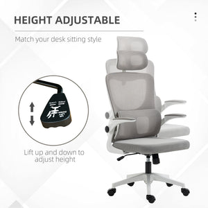 Ergonomic Office Chair with Auto-Adaptive Lumbar Support, High Back Desk Chair with Adjustable Headrest &amp; Height, Rotatable Arm, Rocking Function for Office, Gray