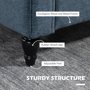 Upholstered accent chair with rolled arms and rubberwood legs, dark blue