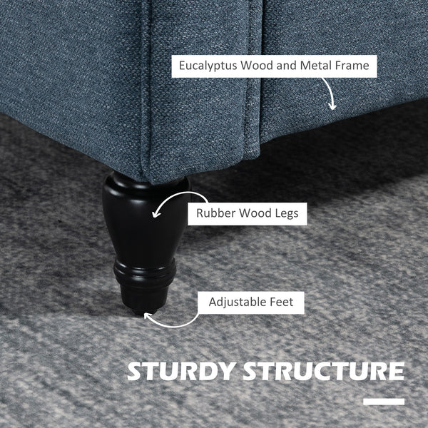 Upholstered accent chair with rolled arms and rubberwood legs, dark blue