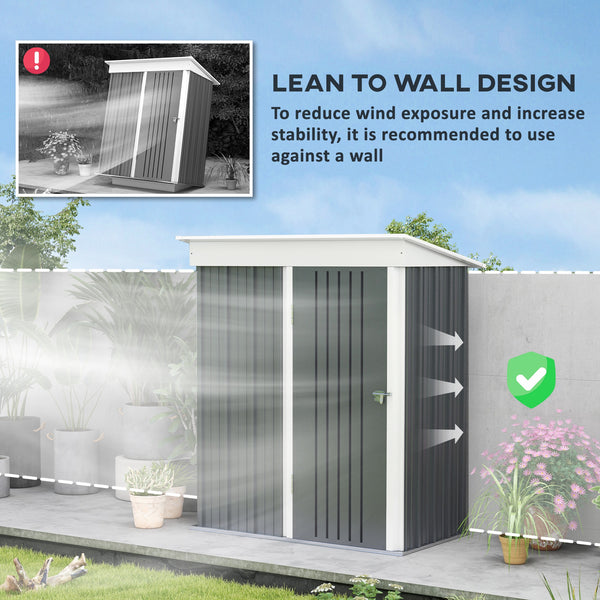 Steel garden shed with adjustable shelf, lock and gloves, dark grey