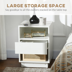 Bedside table with LED lighting and remote control, white