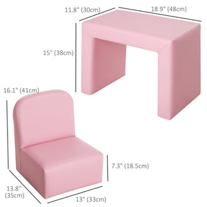 Children's sofa, table and chair, multifunctional 2 in 1, pink