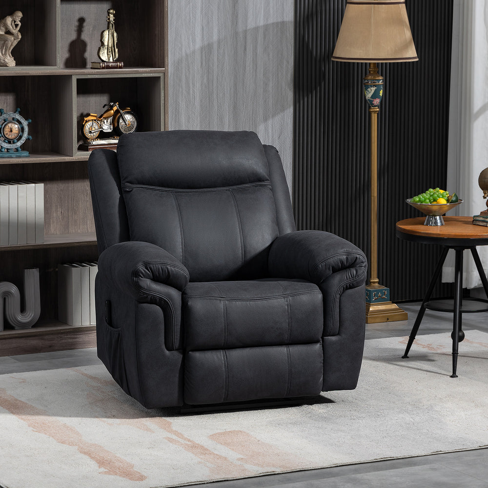 Manual recliner chair with vibration massage, black