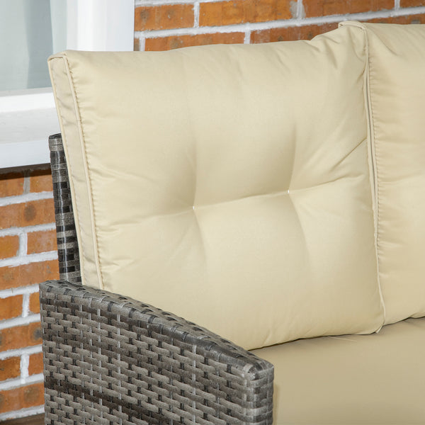 6-Piece Wicker Dining Set with Removable Cushions, Glass Top, 2 Ottomans and Coffee Table, Khaki