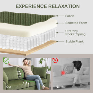 Canapé 3 places, 83,5 po, moderne, rembourré avec ressorts ensachés et 2 coussins d'appoint pour salon, vert