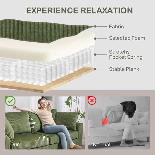 Canapé 3 places, 83,5 po, moderne, rembourré avec ressorts ensachés et 2 coussins d'appoint pour salon, vert