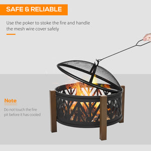 31" Outdoor Fire Pit, 2 in 1, with Lid, BBQ and Poker, for Garden and Camping, Black