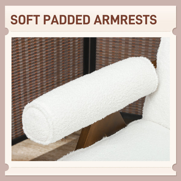 Cashmere accent chair with wide seat and padded armrests, cream white