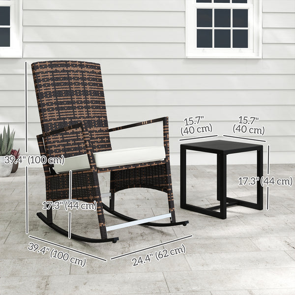 3-Piece Wicker Bistro Set with 3-Tier Reclining High Back, Glass Table, White