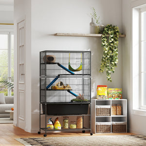 59" 5-Tier Rolling Ferret Cage with Anti-Slip Ramps and Hammock, Dark Grey