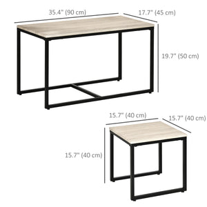 Set of 3 modern coffee tables with black metal frame, natural