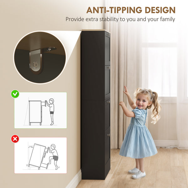 Modern shoe cabinet with 4 hinged drawers and adjustable shelves, for 18 to 24 pairs of shoes, black