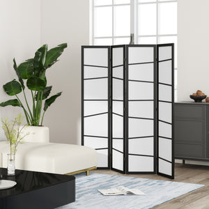 4-Panel Folding Room Divider with Wooden Frame, White