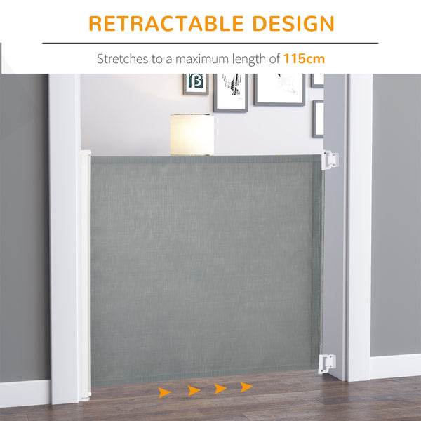Retractable grey safety barrier