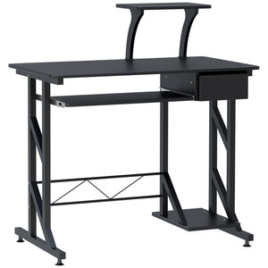 Computer desk with keyboard tray and drawer, black