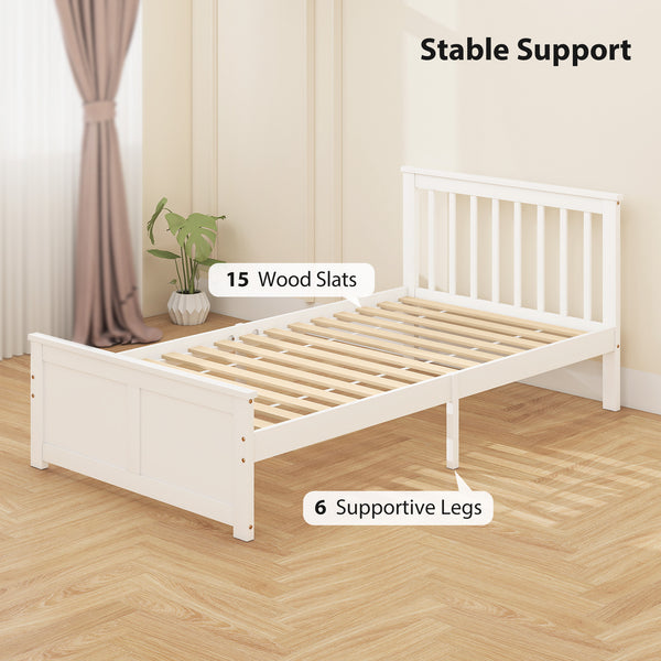 Pine Single Bed Frame with Storage and Drawers, White