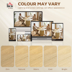 Round dining table for 5 people with a fluted central pedestal base, natural color.