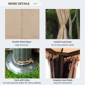 10 x 10 gazebo with pretty curtains and mesh blinds, beige