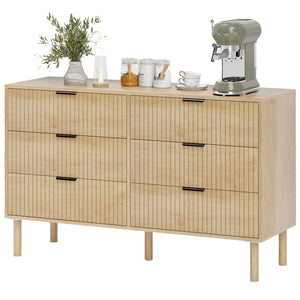 6-drawer chest, fluted panels and solid wood legs, oak color