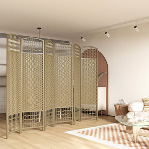 6-panel folding partition wall made of corrugated fiber, natural color