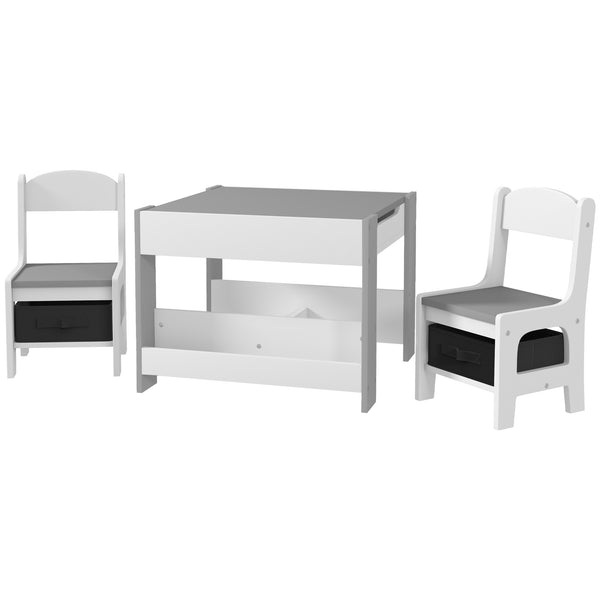3-piece table and chair set with reversible top, chalkboard and black basket